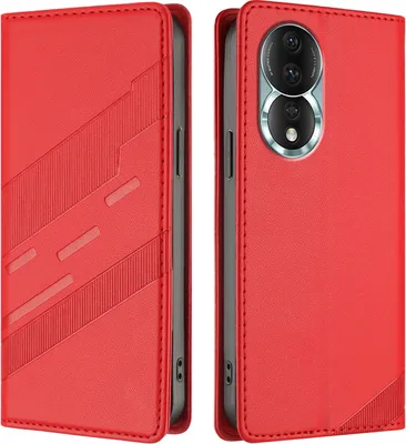 Produktbild von Hülle für Honor 80, Kunstleder Brieftaschen Handyhülle mit Kartenfach und Standfunktion Rot
