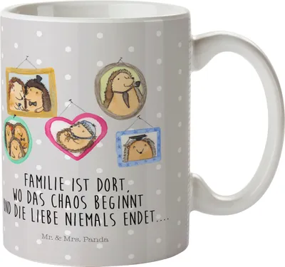 Produktbild von Mr. & Mrs. Panda Plastikbecher Igel Familie - Grau Pastell - Geschenk, Liebe, Mehrwegbecher, Pott, Bilder, Haferl, Muttertag, Papa, Schulkind Tasse, Trinklernbecher
