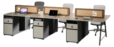 Immagine prodotto di Scrivania moderna in legno per ufficio, progettata per 6 persone. Arredamento per ufficio