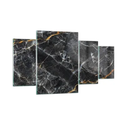Produktbild von Bilder auf glas - 4 Teile - Marmor Stein Schwarz - 160x90cm - Glasbilder - Wandbilder - Bilder - zum Aufhängen bereit - Wanddekoration aus Glas - Glas Bilder - Wandbild auf Glas - GDL160x90-4899