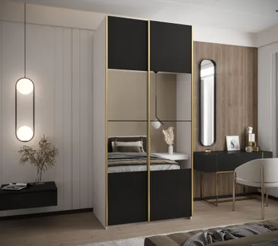 Obrázok produktu pre Dvojdverová skriňa SAMARA 4 - 100 cm, biela / čierna / zlatá