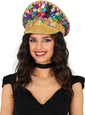 Immagine prodotto di Cappello di carnevale colorato con gioielli e strass Cappello da capitano per matrimonio glitter glamour, colore: oro / multicolore