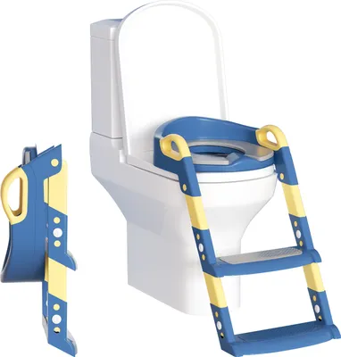 Produktbild von Jopassy Höhenverstellbarer Toilettentrainer Toilettensitz mit Treppe Kinder-Töpfchen WC Sitz mit Spritzschutz und Griffen, klappbar Blau