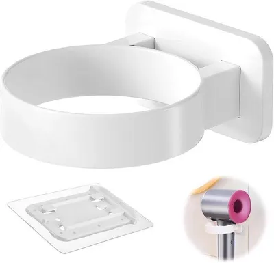 Image de Support pour sèche-cheveux en PVC écologique, à fixation murale, blanc