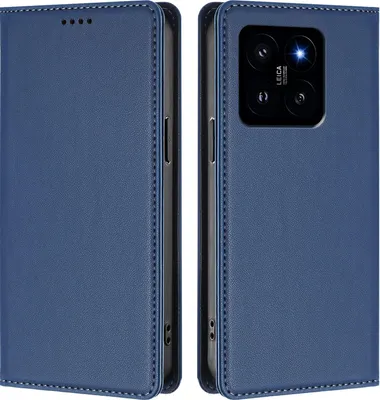 Image de Etui en cuir pour Xiaomi 14, étui magnétique en cuirPolyuréthaneavec support Bleu foncé