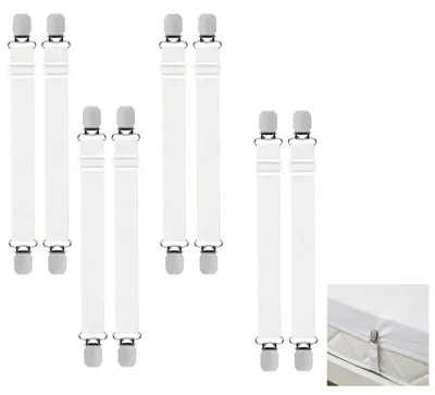 Productafbeelding van Lakenhouders - 8 stuks, verstelbaar van 35 cm tot 130 cm, met metalen clips - geschikt voor lakens, sofahoezen, matrasbeschermers en strijkplanken