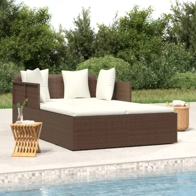 Produktbild von The Living Store Sonnenliege mit Kissen Braun 182x118x63 cm Poly Rattan