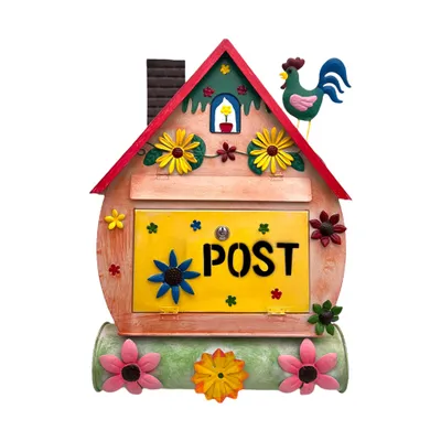 Produktbild von Briefkasten, Postkasten mit Zeitungsrolle, Haus mit Hahn, Handbemalt