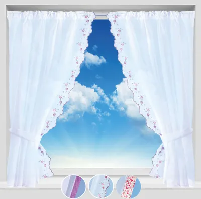 Immagine prodotto di Set di tende in voile con passacorda, 120x140 cm, fiori rossi - 4 pezzi