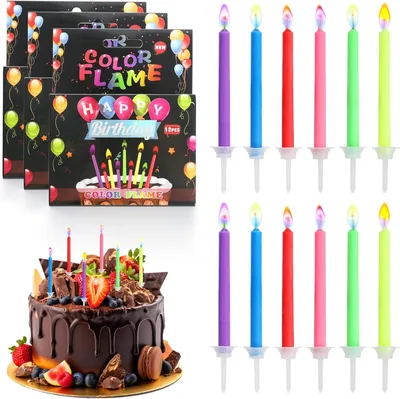 Image de 36 bougies d'anniversaire avec des flammes colorées, en 3 paquets de 12