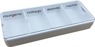 Produktbild von varivendo Tablettenbox Pillendose 4 Fächer – kompakte Medikamentenbox für 1 Tag, morgens mittags abends nachts, sicherer Klickverschluss