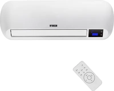 A white N'oveen ceramic split wall heater and its remote control are displayed against a white background.
