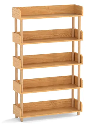 Zdjęcie produktu dla 5-Tier Wooden Bookshelf with Open Shelves and Side Rails