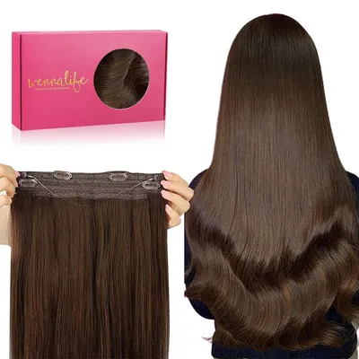 Image de Extensions de cheveux cachées, véritables cheveux, 30 cm, 70 g, couleur chocolat, extensions Remy