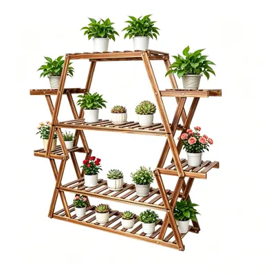 Image de Étagère à plantes en bois massif 8 niveaux – support pour fleurs et plantes 95 × 105,5 × 25 cm pour balcon, jardin et salon