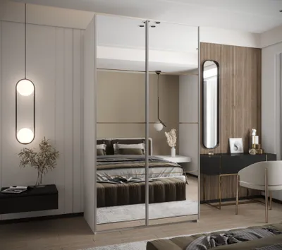 Produktbild von Zweitüriger Kleiderschrank SAMARA 2 – 140 cm, weiß/Eiche handwerklich/schwarz