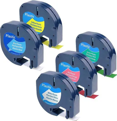 Produktbild von Ersatz-Etikettenband, weißes Kunststoff-Etikettenband, 91201 (91331 S0721610), selbstklebendes Band für Dymo Letratag LT-100H LT-100T, 12 mm x 4 m, Multi C