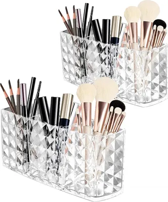 Produktbild von Make Up Organizer, Makeup Pinsel Organizer Becher, mit 3 Fächern, Kosmetik Organizer, für Eyeliners Lippenstift Wimperntusche Kosmetikpinsel, 2er-Set