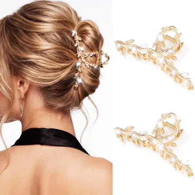 Imagen del producto de Horquillas metálicas, color dorado, con pedrería de strass, 2 unidades, para mujer