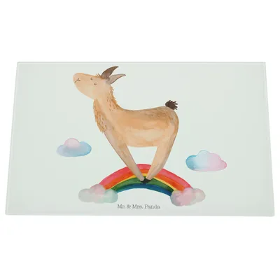 Produktbild von Mr. & Mrs. Panda Schneidebrett Glas Lama Regenbogen - Weiß - Geschenk, Lamas, Küchenbrett, Freiheit, Hackbrett, Selbstständig, Aus, Hobby, Glasschneidebrett