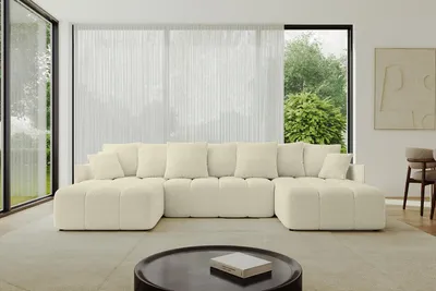 Produktbild von ALTDECOR Ecksofa in U-Form mit Schlaffunktion und Bettkasten LONLI-U 355x189x68 cm Beige - Corner Sofa Bett Eckcouch Couch L-Form Schlafcouch Ausziehbar Wohnlandschaft Schlafsofa Cauchsofa