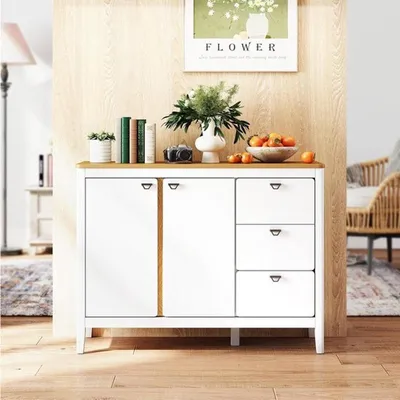 Image de Armoire de cuisine - 2 portes avec 3 tiroirs - étagères réglables - meuble de rangement pour la cuisine et la salle à manger