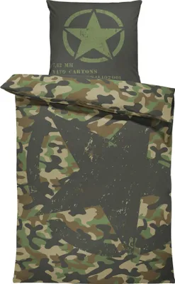 Produktbild von Bettwäsche 135x200 cm Camouflage Military Armee Stern Tarnmuster grün Microfaser