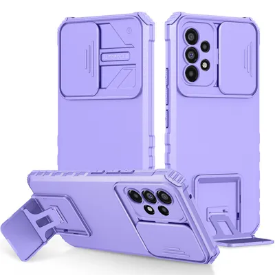 Image de Étui pour Samsung Galaxy A73 5G étui de protection militaire double couche avec béquille et protection coulissante de l'appareil photo Violet