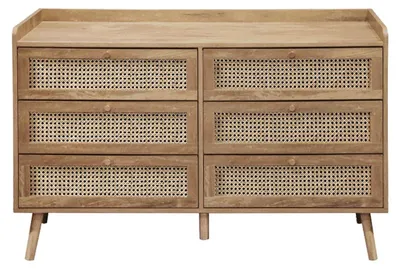Zdjęcie produktu dla Komoda 6-szufladowa z frontami z naturalnego rattanu, szerokość 120 cm, PALMO