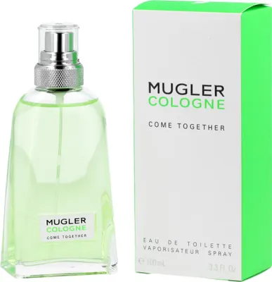 A bottle of Mugler Cologne Come Together and its packaging are displayed against a white background.