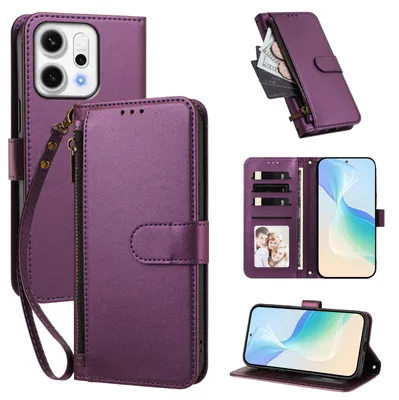 Produktbild von Geldbörse Hülle für Oppo Reno14 /Reno14 F 5G, Kunstleder Handyhülle mit Kartenfächer, Ständer, Handschlaufe Lila