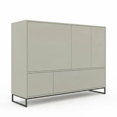 Zdjęcie produktu dla Wysoka komoda BETTSO GENUA 160 cm w kolorze jasnozielonym, styl eukaliptusowy, loft, japandi, mechanizm push-to-open, metalowa rama