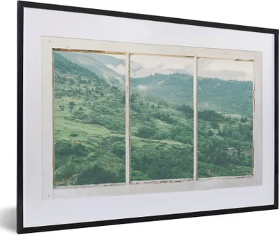 Produktbild von MuchoWow® MuchoWow® Gerahmtes Poster Aussicht - Landschaft - Grün 60x40 cm - Poster mit zchwarzem Bilderrahmen - Schlafzimmer - Plakat in Rahmen - Drucken