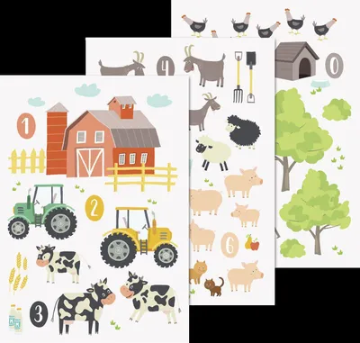 Produktbild von 6X Heyda 203584441 Fenster Sticker „Zählen / Bauernhof“, 210 × 297 mm, bunt, 3 Blatt