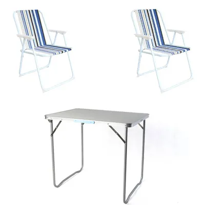 Produktbild von Campingset klappbar 3tlg Campingstuhl Gartenstuhl Ocean-gestreift
