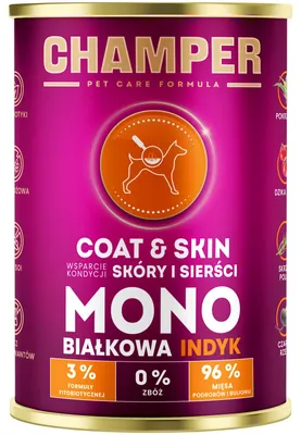 Obrázek produktu pro Mokré krmivo pro psy, monoproteinové, Champer – kůže a srst, krůtí 6x400 g