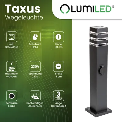 Immagine prodotto di LUMILED luce da sentiero luce da bitta da esterno lampada da terra con presa di corrente luce da giardino lampada da sentiero colonna elettrica 60cm IP44 presa E27 max 13W
