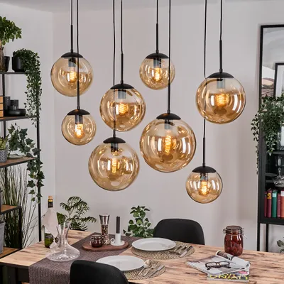 Produktbild von Fossobiubo Hängelampe aus Metall/Glas in Schwarz/Bernsteinfarben