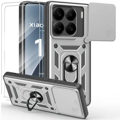 Image de Coque + 2 Verres Trempés pour Xiaomi 15, Antichoc Cache Caméra Anti-Rayure Rigide Argenté