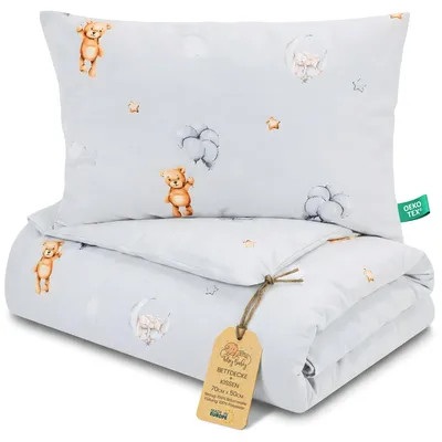 Produktbild von Kinderbettdecke ohne Bezug 50x70 cm Baumwolle Set mit Kissen Teddybären