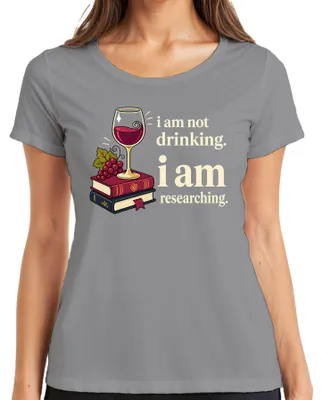 Productafbeelding van Ik drink niet, ik doe onderzoek. Wein, Bücherwurm, Weinliebhaber, dames T-shirt, grijs, maat L