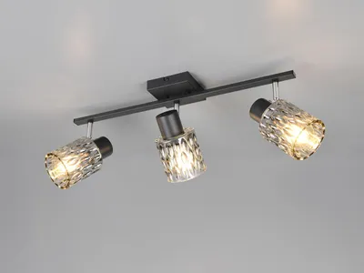 Produktbild von Retro LED Deckenstrahler 3-flammig mit 3 Spots Rauchglas, Deckenleuchte dimmbar