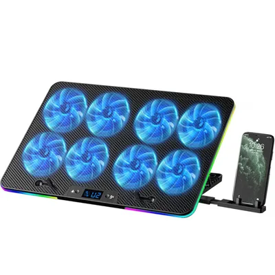 Produktbild von Laptop Kühler 7 Höhenverstellbar & Handyständer Cooler für 11-17 Zoll Laptop 8 Leise Fans Gaming Cooler Kühlpads, 2 USB Ports & Einstellbarer