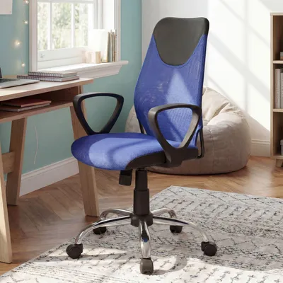 Image de Chaise de bureau pour enfants FineBuy TERNI, bleue, pour les enfants à partir de 6 ans, avec dossier ; chaise pivotante pour enfants, chaise de bureau ergonomique pour enfants, chaise pour adolescents, réglable en hauteur