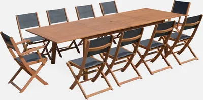 Produktbild von sweeek - Ausziehbarer Gartentisch aus Holz, 10 Stühle - Holzfarben