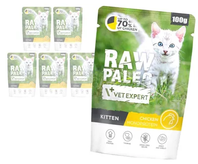 Zdjęcie produktu dla Vet Expert Raw Paleo Kitten Chicken 6x100g Monoproteinowa Karma Mokra z Kurczakiem Dla Kociąt