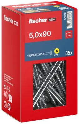 Produktbild von Spanplattenschraube 5,0 x 90 mm Senkkopf PZ2 gvz 35 Stück fischer