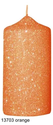 Produktbild von Glamour Glitter Stumpenkerzen Orange 15 x 7 cm, 4 Stück