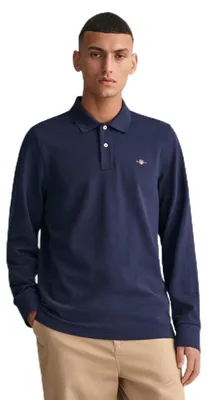 Produktbild von GANT Herren Reg Shield Pique Rugger KLASSISCHES Langarm Poloshirt, Evening Blue, XS EU