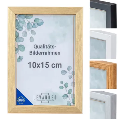 Produktbild von Bilderrahmen Echtholz  EU 10x15 Gold mit Glasscheibe Portrait Fotorahmen Holz Kiefernholz Picture Frame